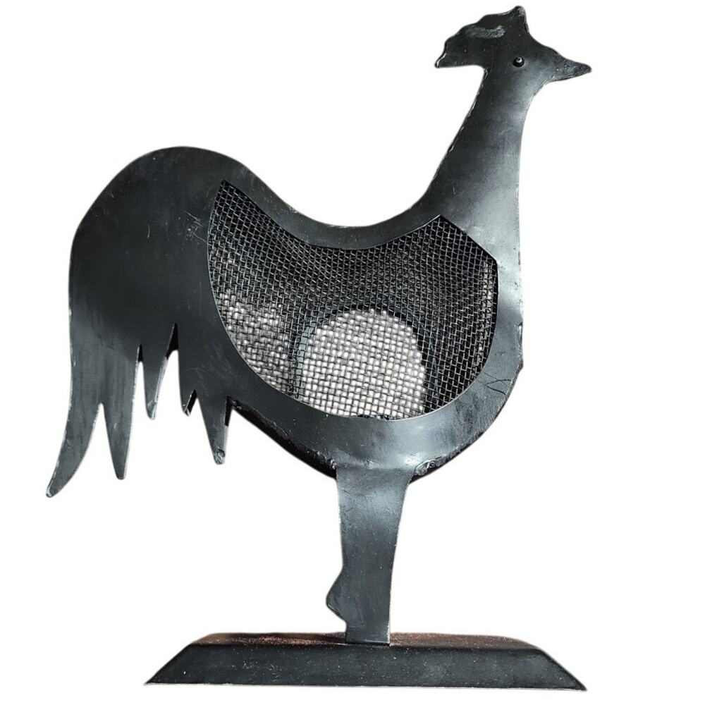 Black Rooster Metal Candle Holder Chicken Bird 11" Mesh